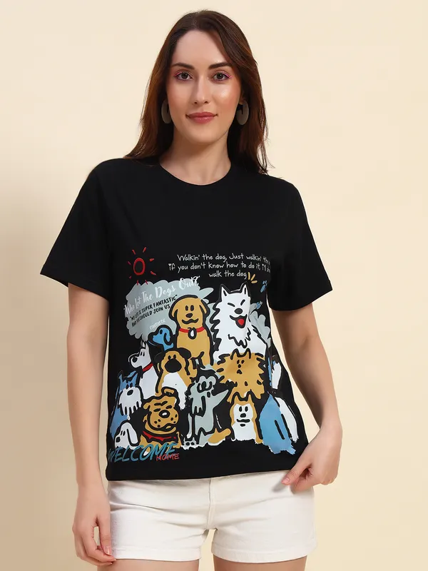 Dog_Printed___Round_Neck_Black_T-Shirt