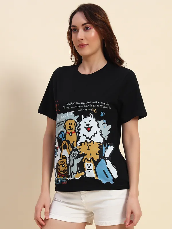 Dog_Printed___Round_Neck_Black_T-Shirt