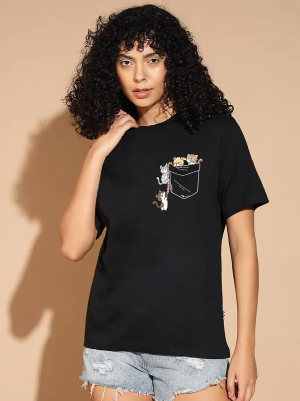 The_Dry_State_Graphic_Print_Women_Round_Neck_Black_T-Shirt