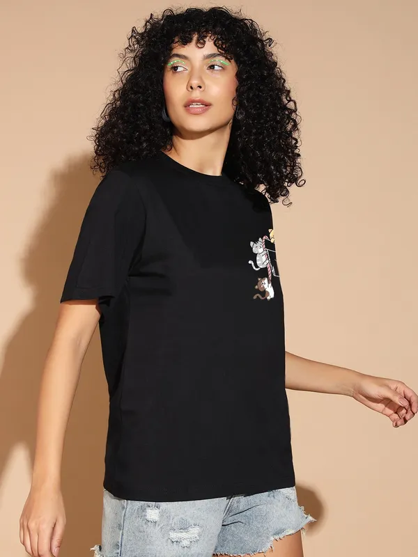 The_Dry_State_Graphic_Print_Women_Round_Neck_Black_T-Shirt
