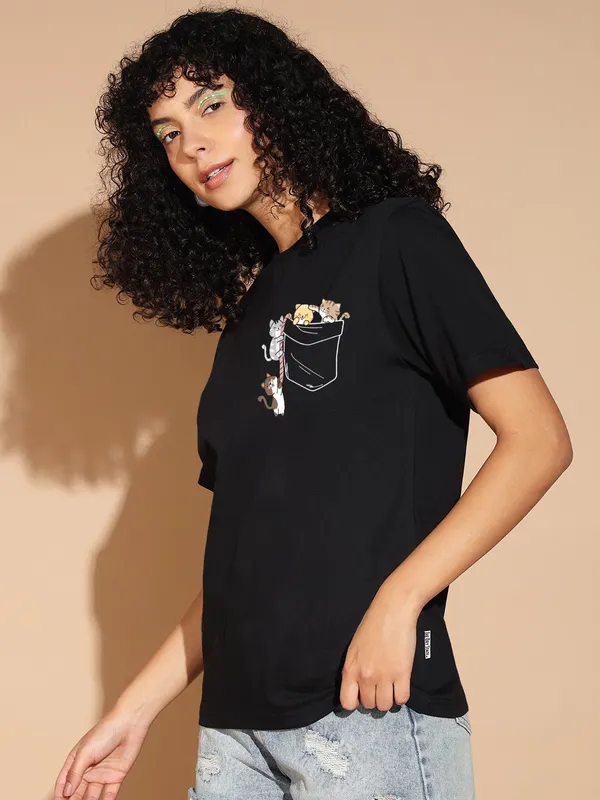 The_Dry_State_Graphic_Print_Women_Round_Neck_Black_T-Shirt