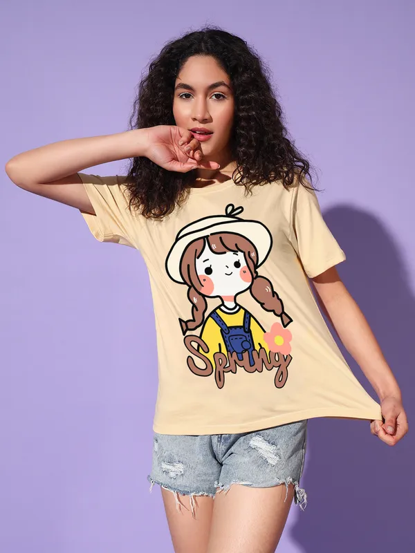 Women's_Beige_Graphic_T-Shirt_with_Cute_Girl_Spring_Print_|_Casual_Summer_Wear
