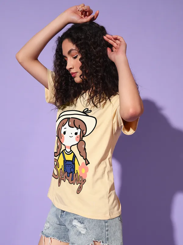 Women's_Beige_Graphic_T-Shirt_with_Cute_Girl_Spring_Print_|_Casual_Summer_Wear