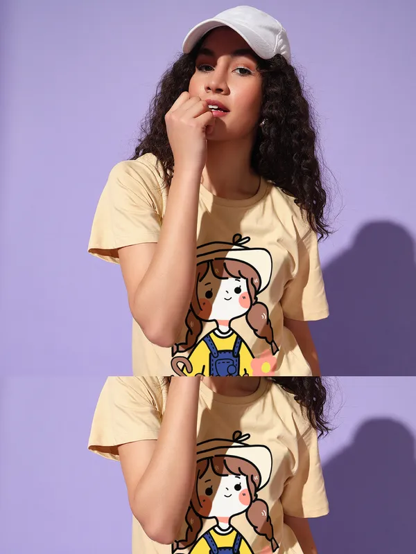 Women's_Beige_Graphic_T-Shirt_with_Cute_Girl_Spring_Print_|_Casual_Summer_Wear