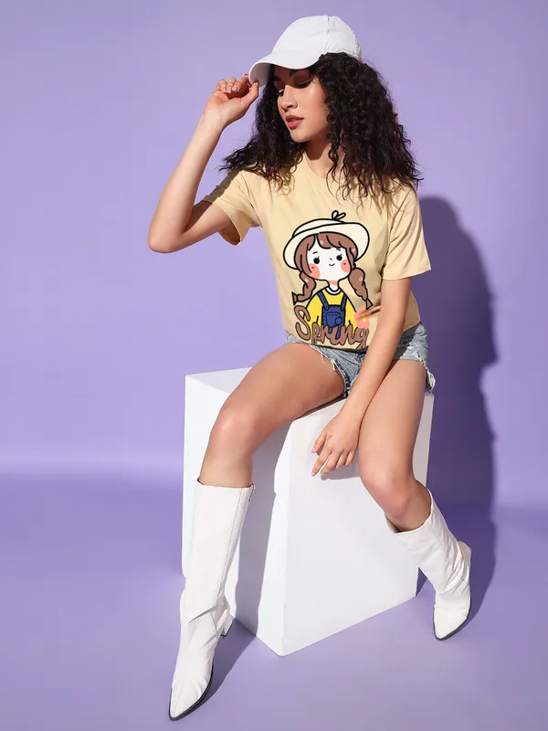 Women's_Beige_Graphic_T-Shirt_with_Cute_Girl_Spring_Print_|_Casual_Summer_Wear