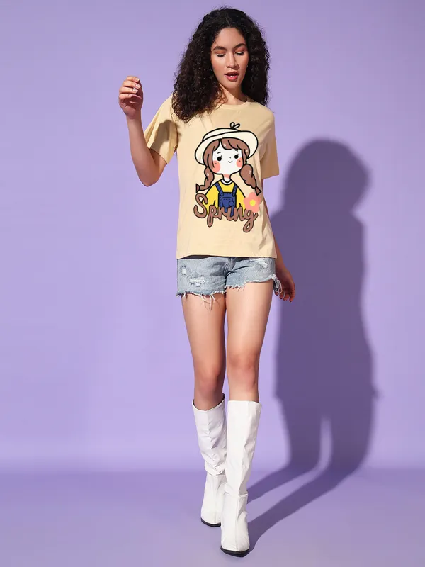 Women's_Beige_Graphic_T-Shirt_with_Cute_Girl_Spring_Print_|_Casual_Summer_Wear