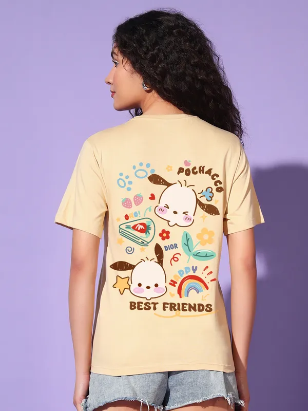 Women's_Light_Yellow_T-Shirt_with_Cute_Pochacco_Chest_Print_|_Soft_Cotton_Casual_Wear