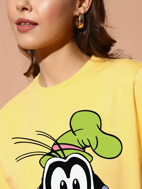 Women's_Yellow_Relaxed_Fit_Graphic_T-Shirt_with_Goofy_Cartoon_Print