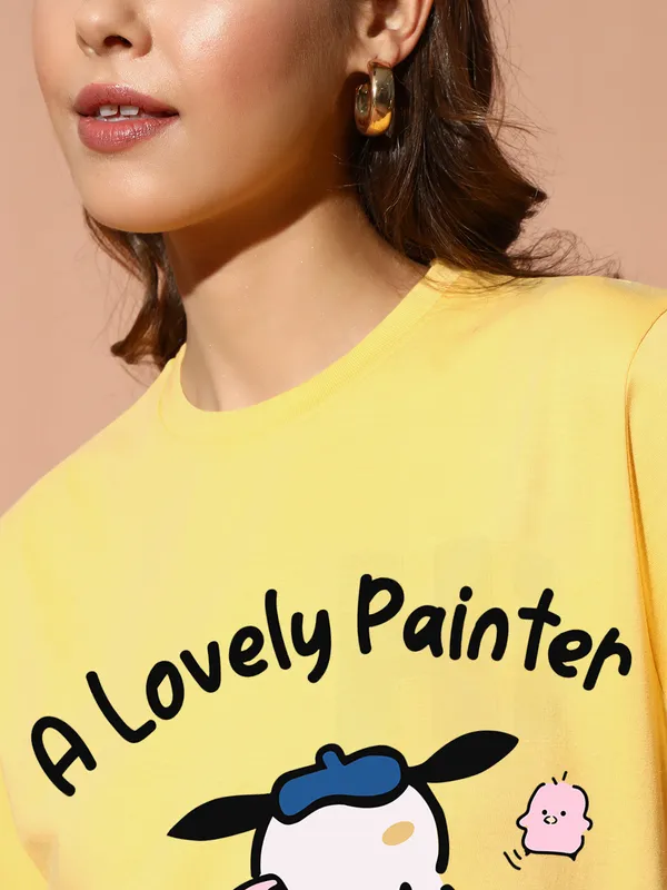 Women's_Yellow_Oversized_Fit_Graphic_Printed_T-Shirt_with_Cute_Painter_Cartoon