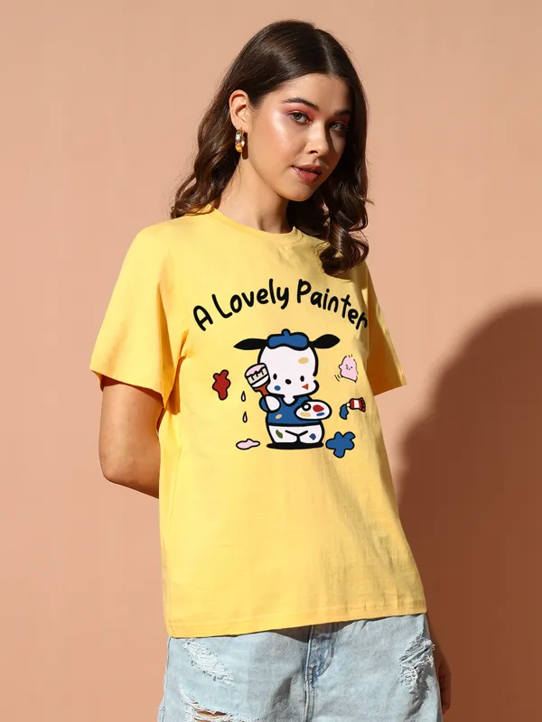 Women's_Yellow_Oversized_Fit_Graphic_Printed_T-Shirt_with_Cute_Painter_Cartoon