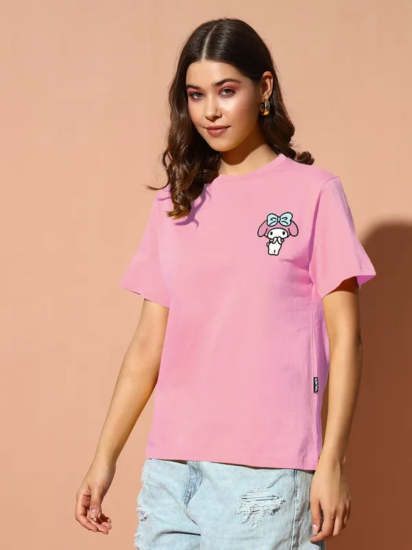 Women's_Loose_Fit_Half_Sleeve_T-Shirt_with_My_Melody_Small_Teddy_Print