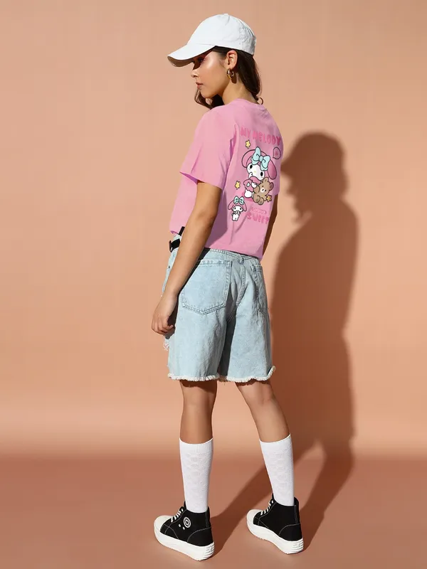 Women's_Loose_Fit_Half_Sleeve_T-Shirt_with_My_Melody_Small_Teddy_Print