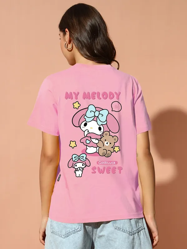 Women's_Loose_Fit_Half_Sleeve_T-Shirt_with_My_Melody_Small_Teddy_Print