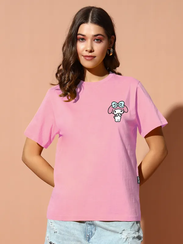 Women's_Loose_Fit_Half_Sleeve_T-Shirt_with_My_Melody_Small_Teddy_Print