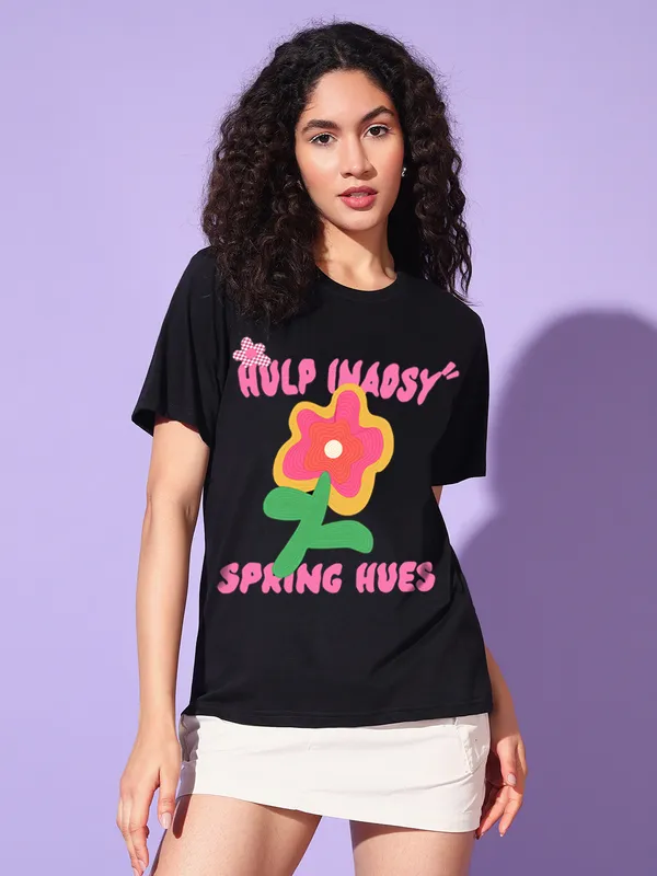 Women's_Loose_Fit_Half_Sleeve_Tshirt_typo_with_flower_graphic_print_at_front