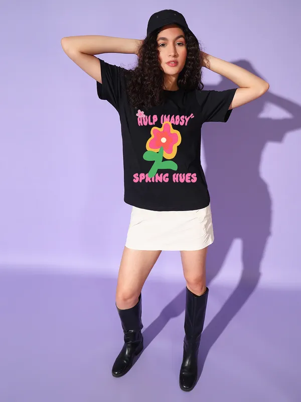 Women's_Loose_Fit_Half_Sleeve_Tshirt_typo_with_flower_graphic_print_at_front