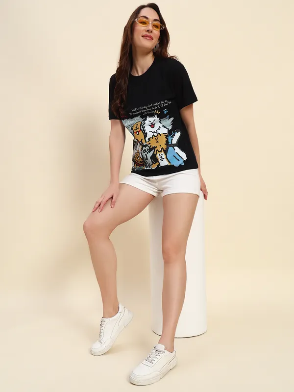 Dog_Printed___Round_Neck_Black_T-Shirt