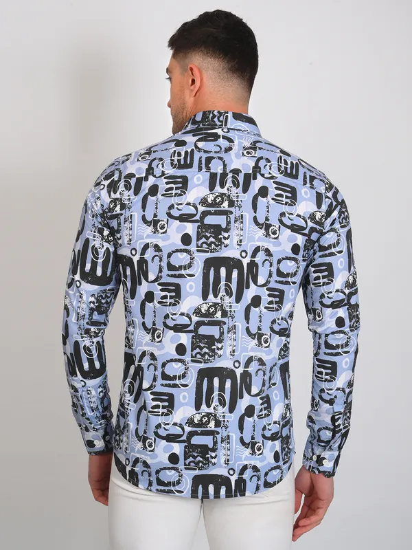 Black_Trendy_Design_Abstract_Printed_Cotton_Blend_Shirt_For_Men