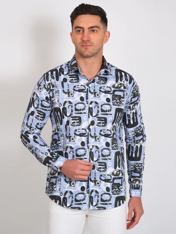 Black_Trendy_Design_Abstract_Printed_Cotton_Blend_Shirt_For_Men