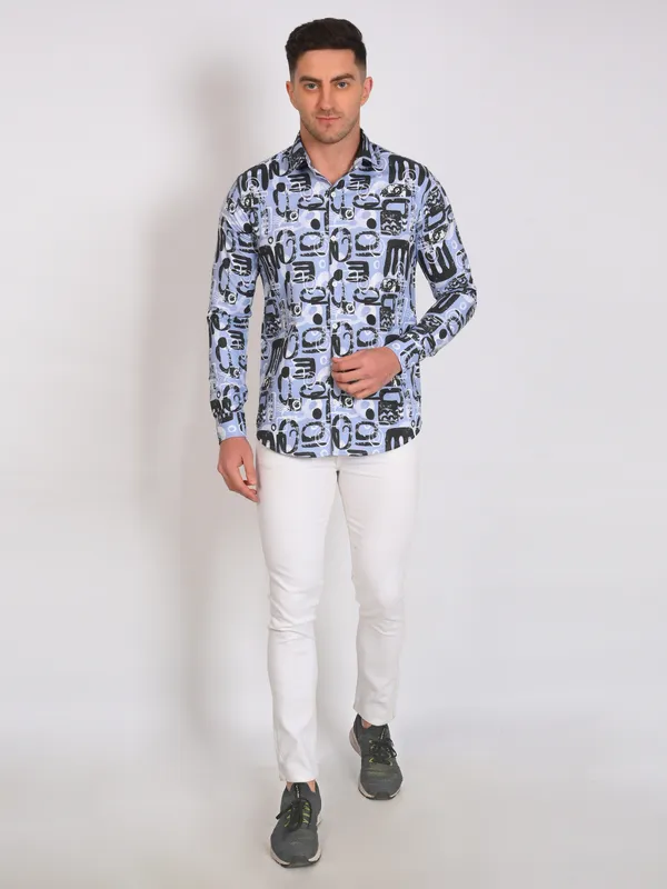 Black_Trendy_Design_Abstract_Printed_Cotton_Blend_Shirt_For_Men