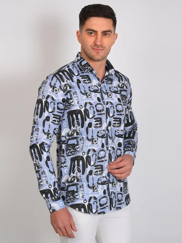 Black_Trendy_Design_Abstract_Printed_Cotton_Blend_Shirt_For_Men