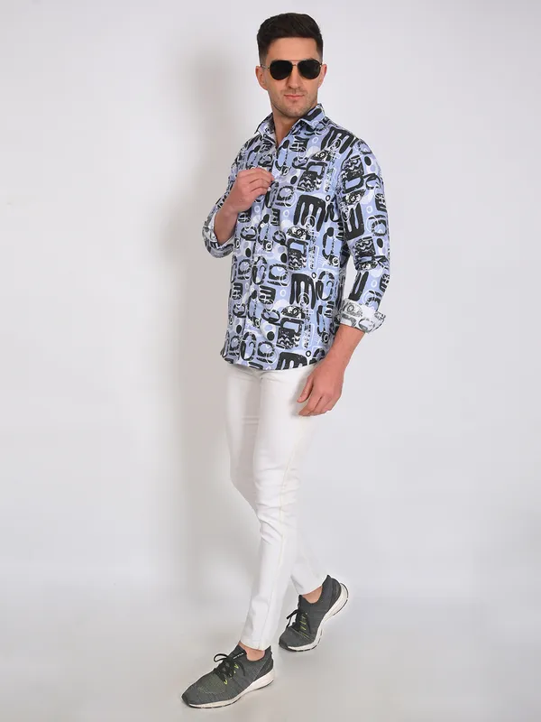 Black_Trendy_Design_Abstract_Printed_Cotton_Blend_Shirt_For_Men