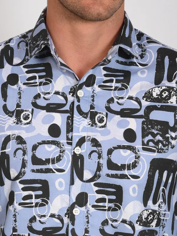 Black_Trendy_Design_Abstract_Printed_Cotton_Blend_Shirt_For_Men
