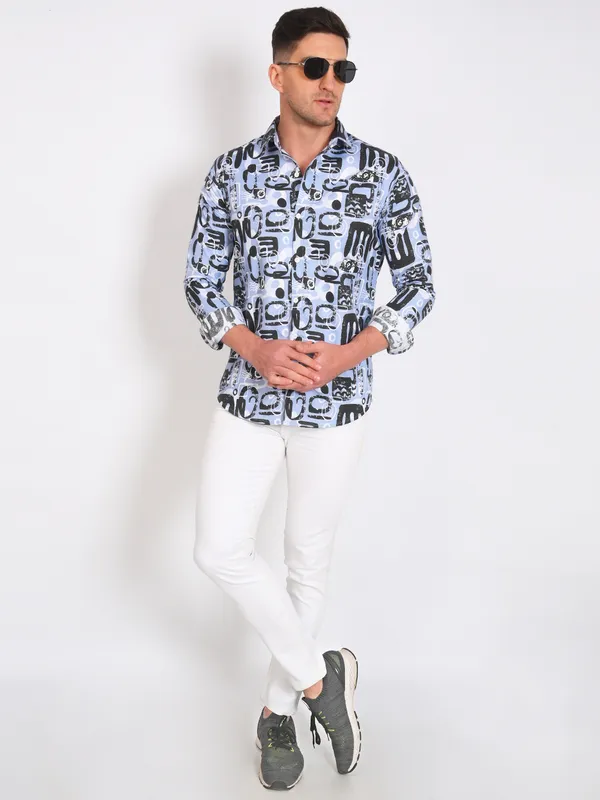 Black_Trendy_Design_Abstract_Printed_Cotton_Blend_Shirt_For_Men