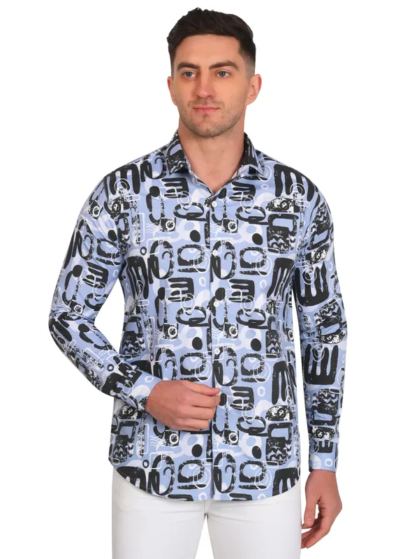 Black_Trendy_Design_Abstract_Printed_Cotton_Blend_Shirt_For_Men