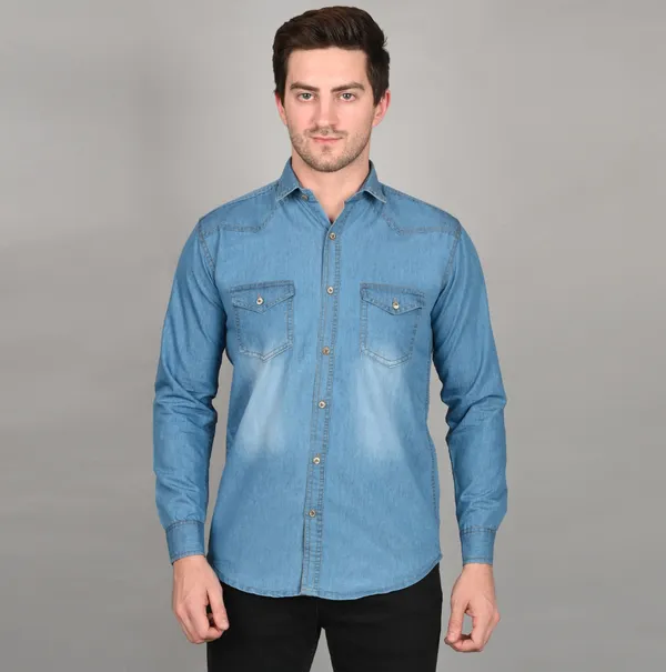 Light_Blue_Trendy_Design_Double_Pocket_Denim_Shirt_For_Men