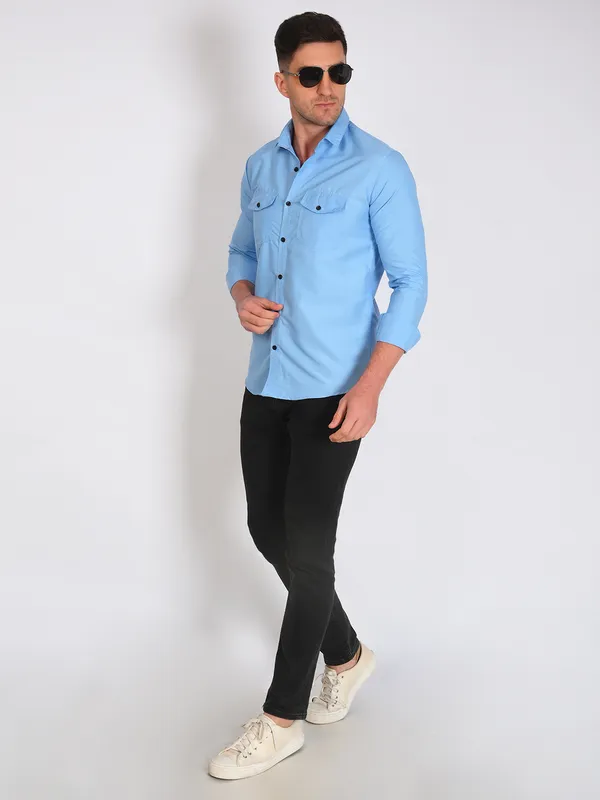 Navy_Trendy_Design_Premium_Cotton_Double_Pocket_Shirt_For_Men