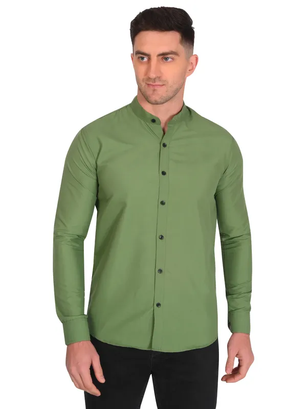 Multicolor_Trendy_Design_Mandarin_Collar_Cotton_Blend_Solid_Shirt_For_Men_Combo_Set_(Pack_Of_2)