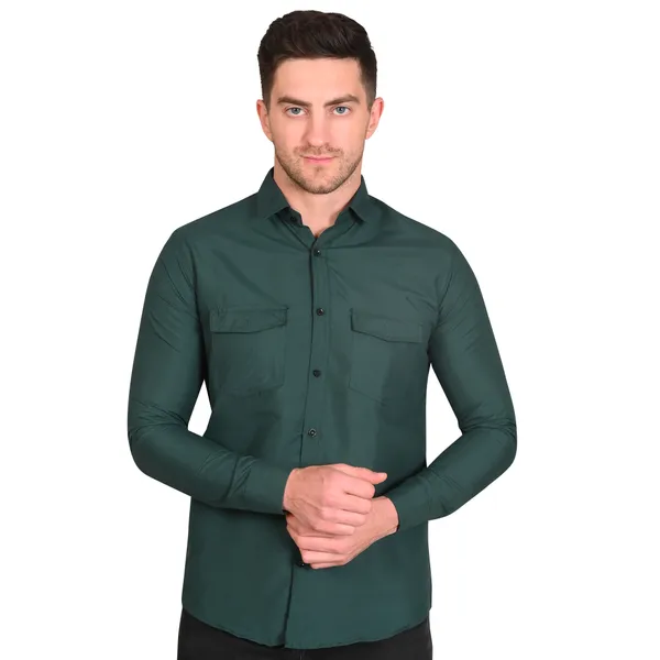 Bottle_Green_Trendy_Design_Premium_Cotton_Double_Pocket_Shirt_For_Men