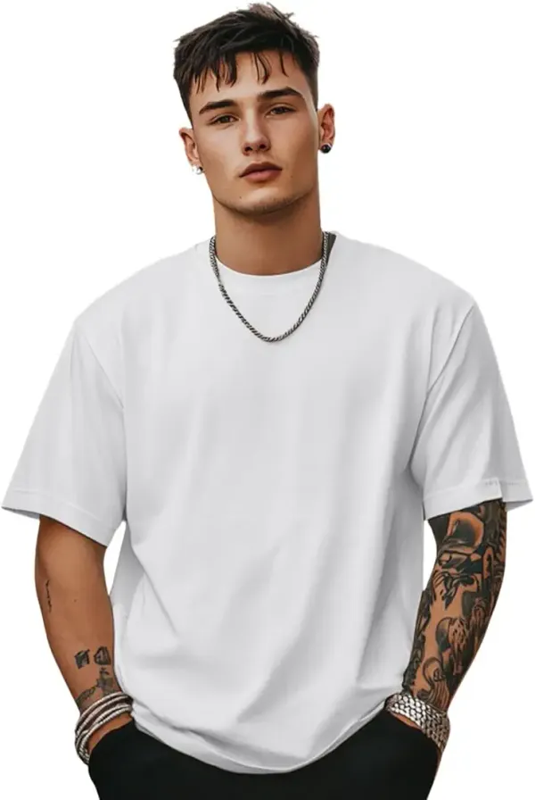 White_Trendy_Design,_220_GSM_Pure_Cotton_Oversize_T-Shirt_For_Men