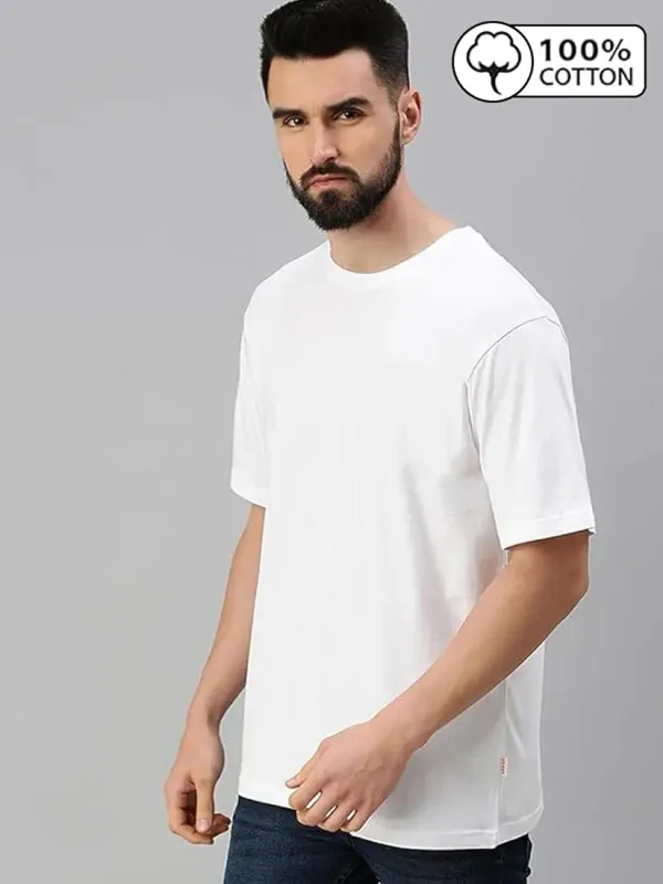 White_Trendy_Design,_220_GSM_Pure_Cotton_Oversize_T-Shirt_For_Men