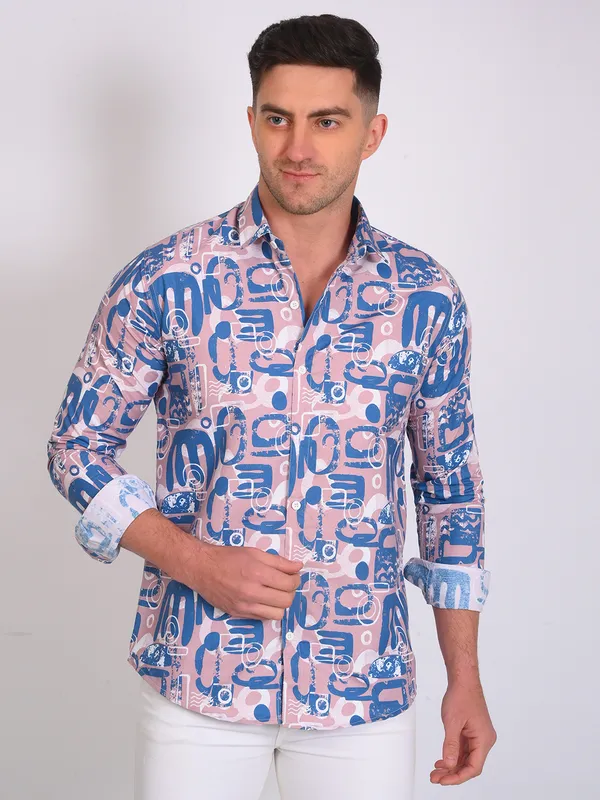 Blue_Trendy_Design_Abstract_Printed_Cotton_Blend_Shirt_For_Men