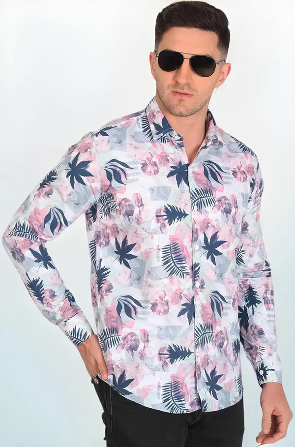 Pink_Trendy_Design_Floral_Printed_Cotton_Blend_Casual_Shirt_For_Men