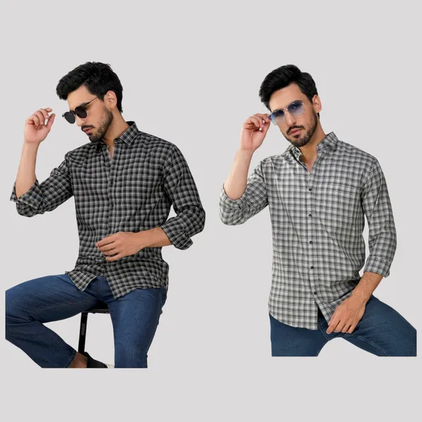 Multicolor_Trendy_Design_Cotton_Check_Shirt_For_Men_Combo_Set_(Pack_Of_2)