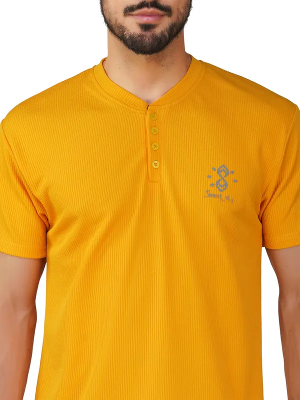 Yellow_Trendy_Design_Mandarin_Collar_Bamboo_fabric_T-Shirt_For_Men