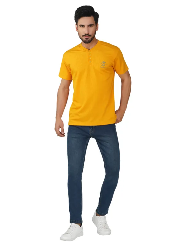 Yellow_Trendy_Design_Mandarin_Collar_Bamboo_fabric_T-Shirt_For_Men