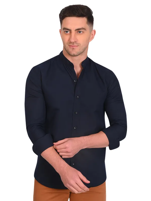 Multicolor_Trendy_Design_Mandarin_Collar_Cotton_Blend_Solid_Shirt_For_Men_Combo_Set_(Pack_Of_2)