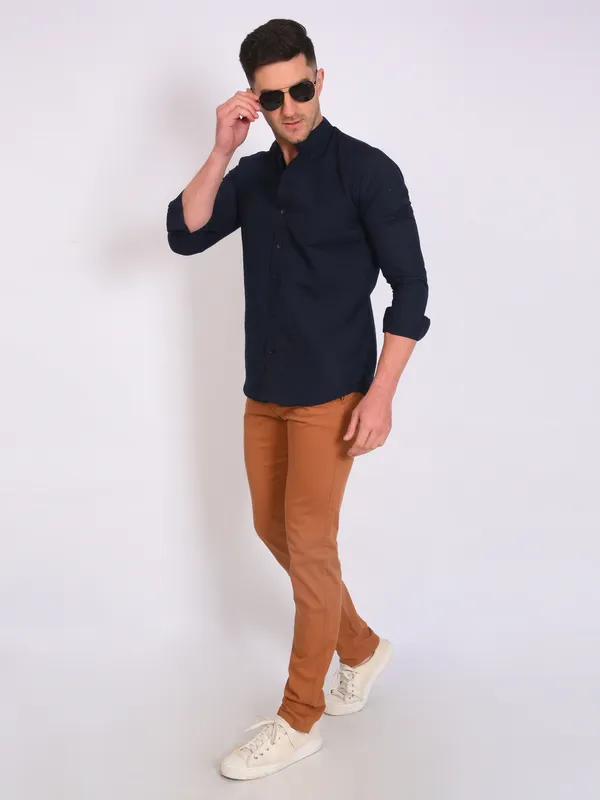 Multicolor_Trendy_Design_Mandarin_Collar_Cotton_Blend_Solid_Shirt_For_Men_Combo_Set_(Pack_Of_2)