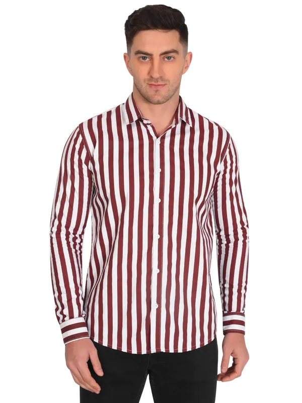 Maroon_Trendy_Design_Cotton_Casual_Stripe_Printed_Slim_Fitting_Cotton_Blend_Shirts_For_Men