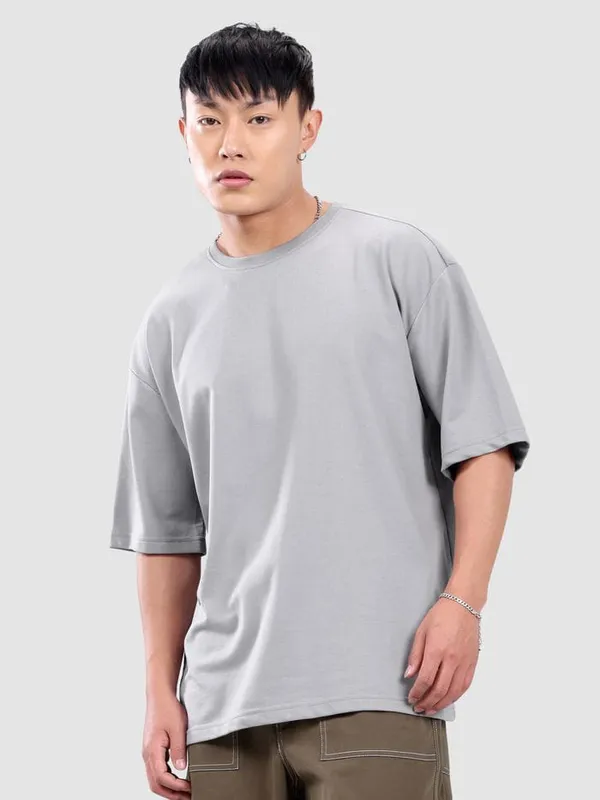 Grey_Trendy_Design,_220_GSM_Pure_Cotton_Oversize_T-Shirt_For_Men