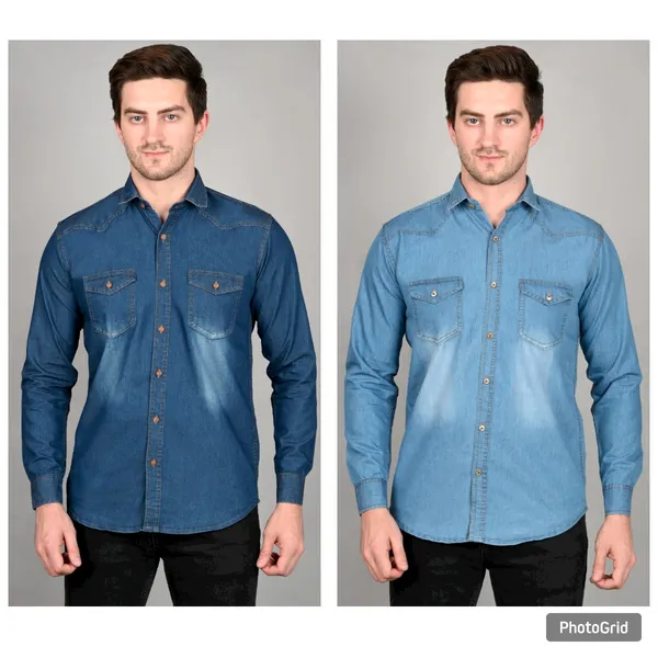 Multicolor_Trendy_Design_Double_Pocket_Denim_Shirt_For_Men_Combo_Set_(Pack_Of_2)
