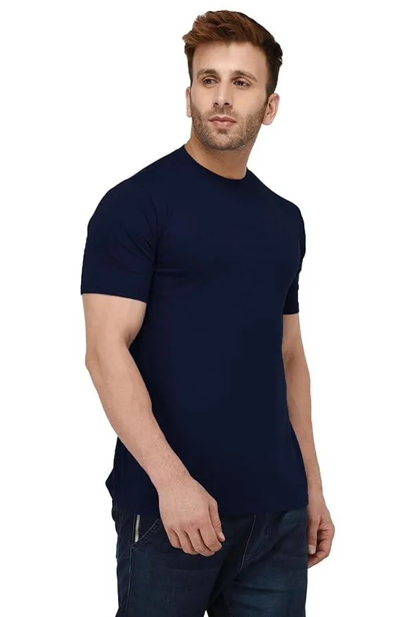 Navy_Blue_Trendy_Design_Round_Neck_Bio-wash_Cotton_T-Shirt_For_Men