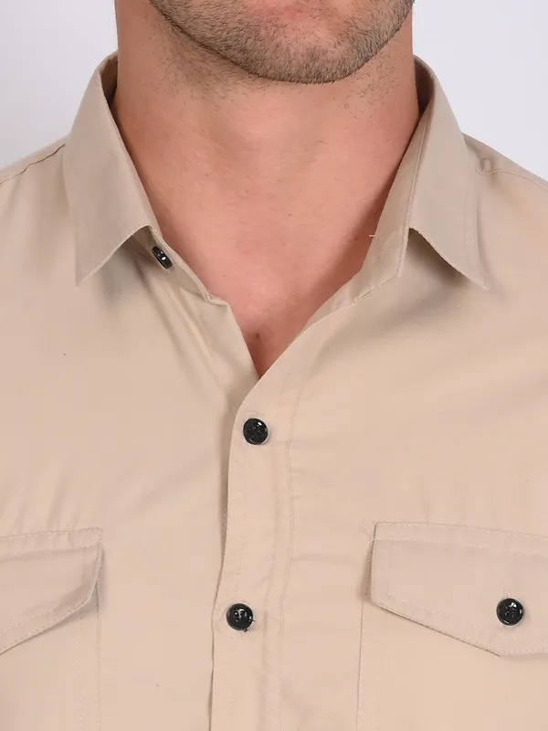 Grey_Trendy_Design_Mandarin_Collar_Double_Pocket_Shirt_For_Men