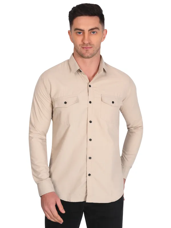 Grey_Trendy_Design_Mandarin_Collar_Double_Pocket_Shirt_For_Men