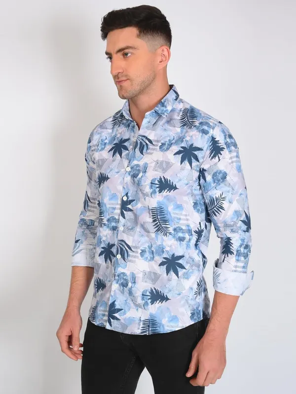 Blue_Trendy_Design_Floral_Printed_Cotton_Blend_Casual_Shirt_For_Men