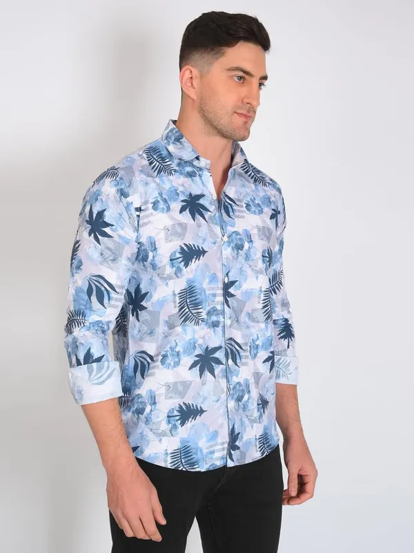 Blue_Trendy_Design_Floral_Printed_Cotton_Blend_Casual_Shirt_For_Men